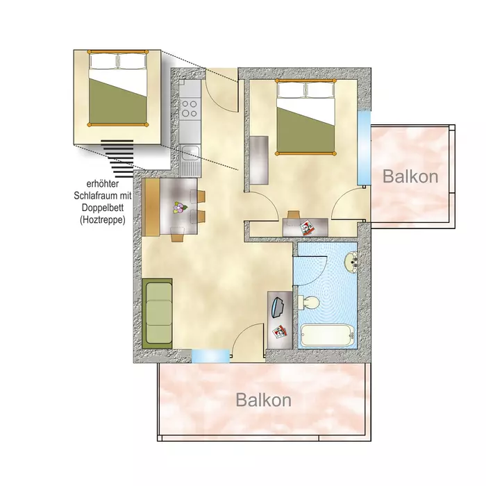 Apartment 40 m2 bis 5 Personen