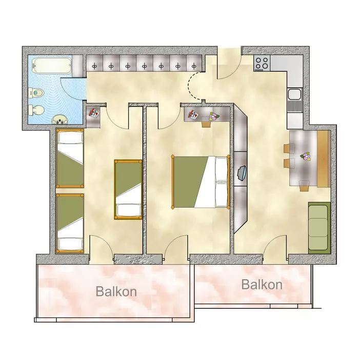 Apartment 70 m2 bis 7 Personen